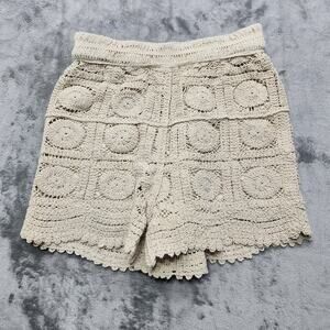Rebellion Again Shorts Womens L Beige Crochet High Rise Pull On Lined Festival
